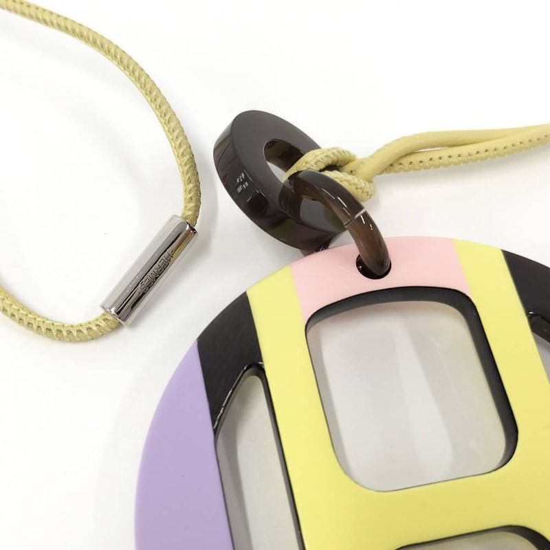 Hermes Equip Buffalo Horn Necklace Leather Plastic Multi Yellow