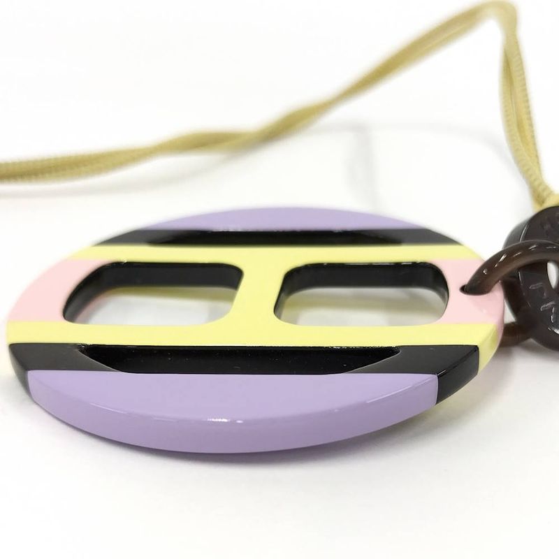 Hermes Equip Buffalo Horn Necklace Leather Plastic Multi Yellow