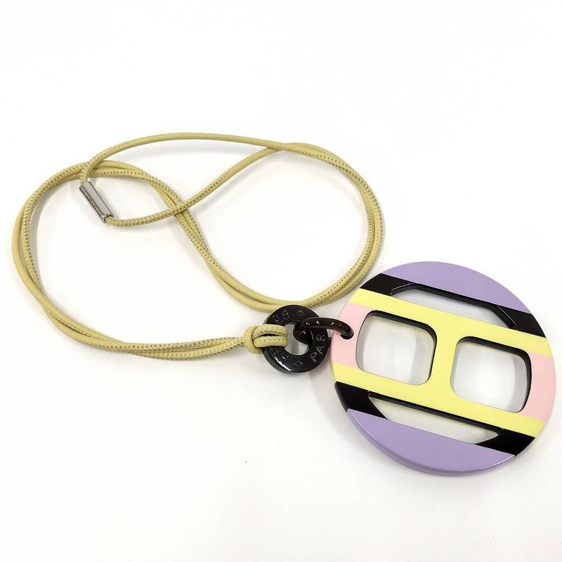 Hermes Equip Buffalo Horn Necklace Leather Plastic Multi Yellow