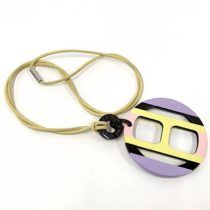 Hermes Equip Buffalo Horn Necklace Leather Plastic Multi Yellow