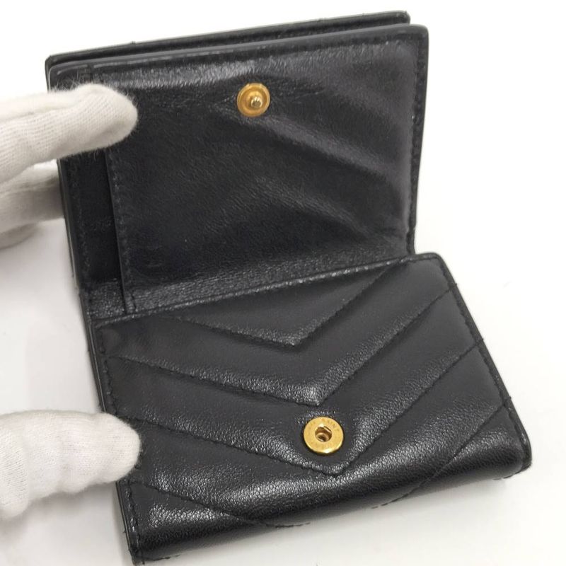 Saint Laurent Origami Tiny Wallet Trifold Compact Leather Black