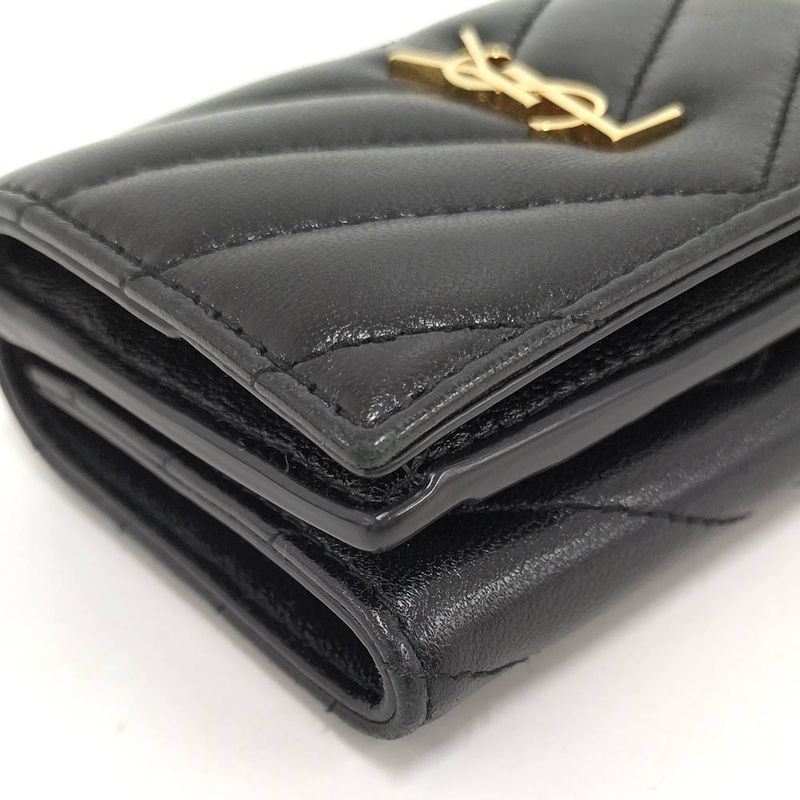 Saint Laurent Origami Tiny Wallet Trifold Compact Leather Black