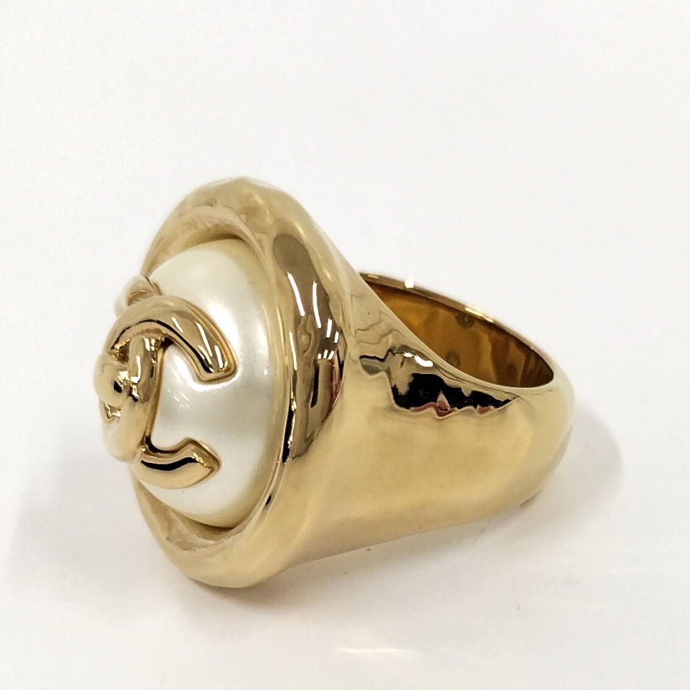 Chanel CC Logo Pearl Ring Gold Plated