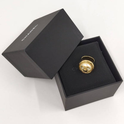 Chanel CC Logo Pearl Ring Gold Plated