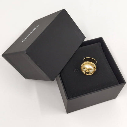 Chanel CC Logo Pearl Ring Gold Plated