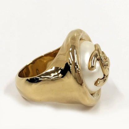 Chanel CC Logo Pearl Ring Gold Plated