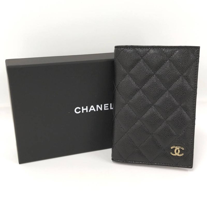 Chanel Passport Case Quilted CC Logo Caviar Leather Black