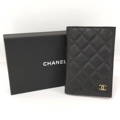 Chanel Passport Case Quilted CC Logo Caviar Leather Black