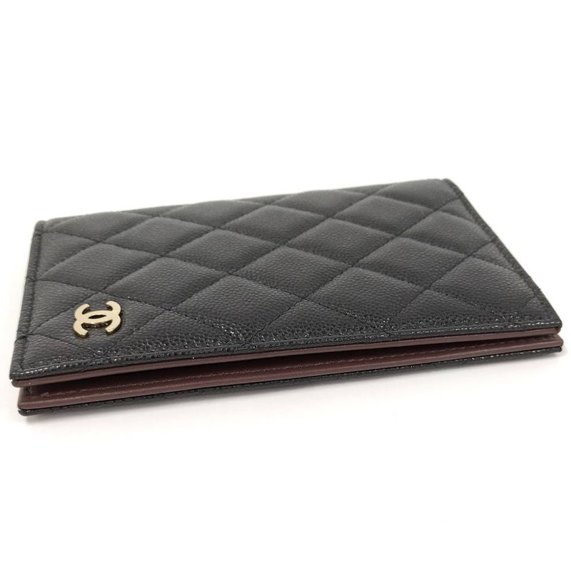 Chanel Passport Case Quilted CC Logo Caviar Leather Black
