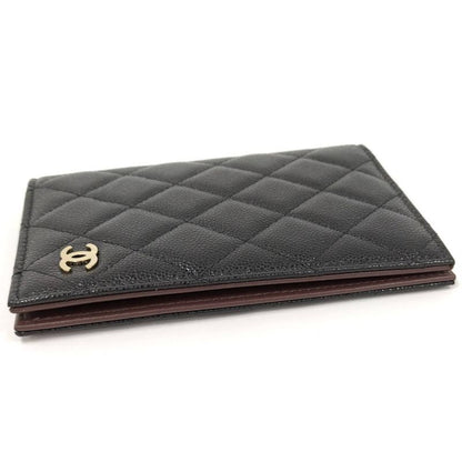 Chanel Passport Case Quilted CC Logo Caviar Leather Black