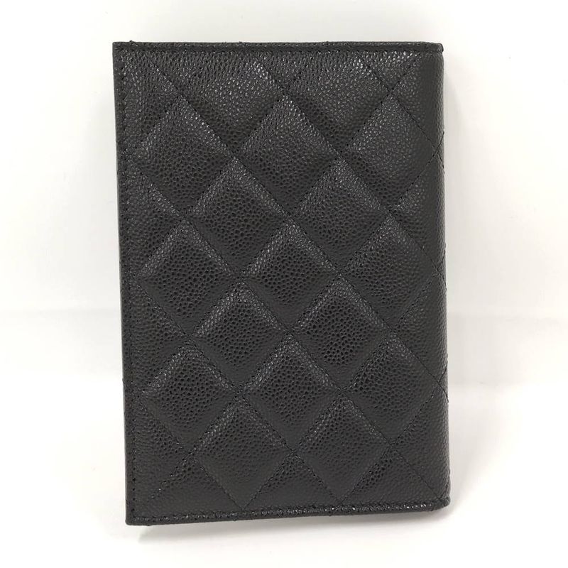 Chanel Passport Case Quilted CC Logo Caviar Leather Black