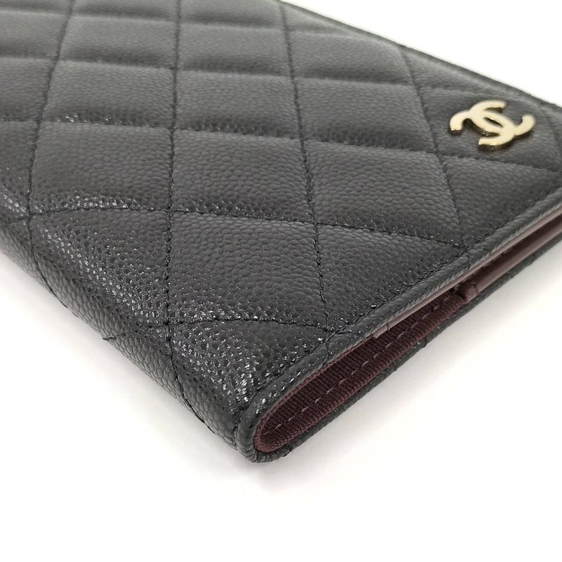 Chanel Passport Case Quilted CC Logo Caviar Leather Black