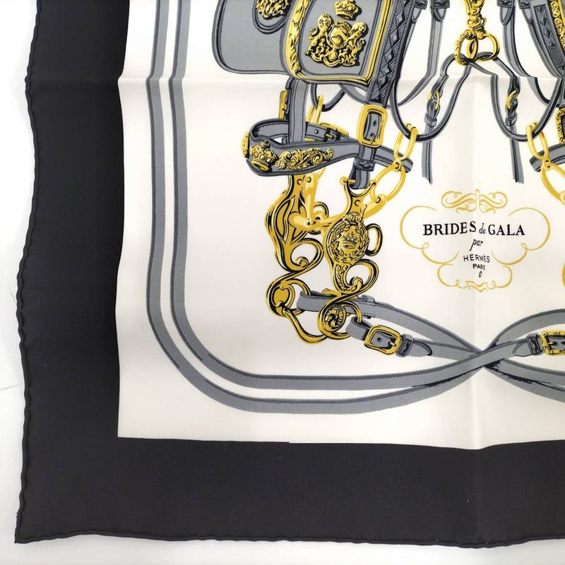 Hermes Carre 45 Scarf Brides de Gala Ceremonial Bridle Black White