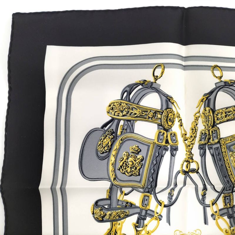 Hermes Carre 45 Scarf Brides de Gala Ceremonial Bridle Black White