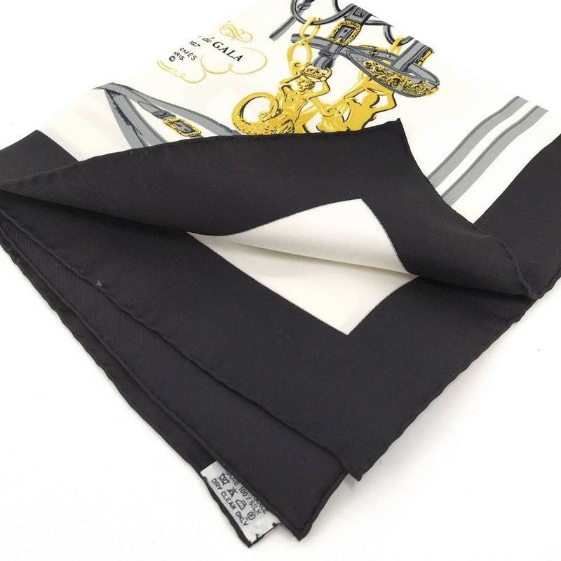 Hermes Carre 45 Scarf Brides de Gala Ceremonial Bridle Black White