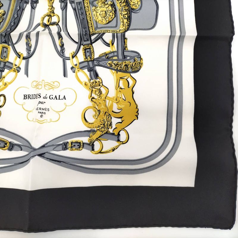 Hermes Carre 45 Scarf Brides de Gala Ceremonial Bridle Black White