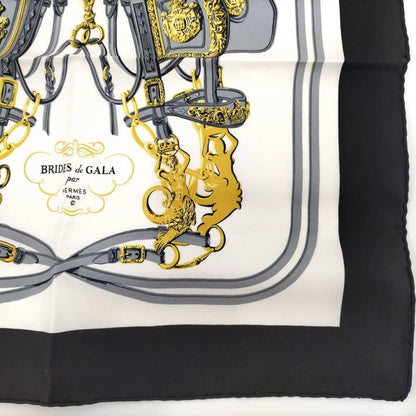 Hermes Carre 45 Scarf Brides de Gala Ceremonial Bridle Black White
