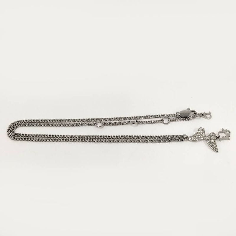 Dior Butterfly Necklace Logo Line Stone Plated Silver
