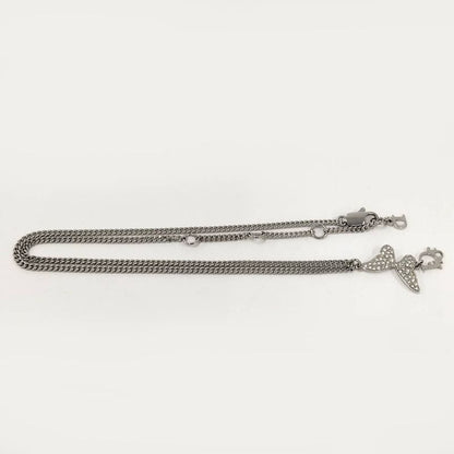 Dior Butterfly Necklace Logo Line Stone Plated Silver