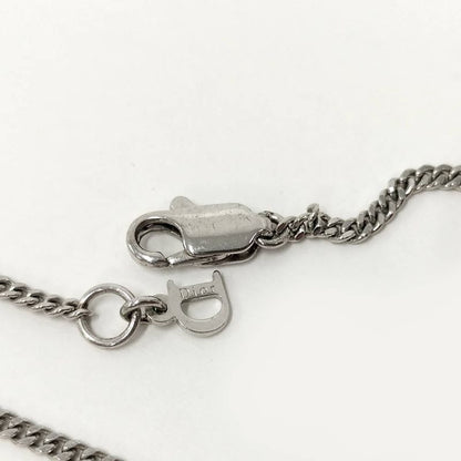 Dior Butterfly Necklace Logo Line Stone Plated Silver