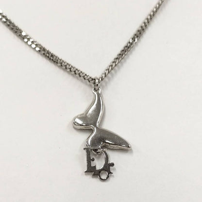 Dior Butterfly Necklace Logo Line Stone Plated Silver