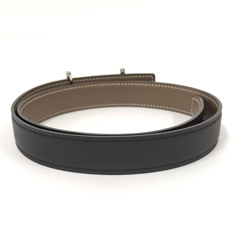 Hermes Reversible Belt Lug Leather Black Etoupe Silver