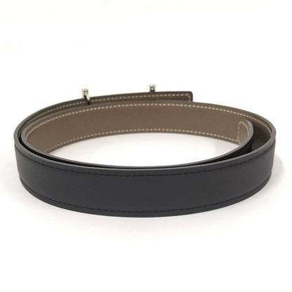 Hermes Reversible Belt Lug Leather Black Etoupe Silver