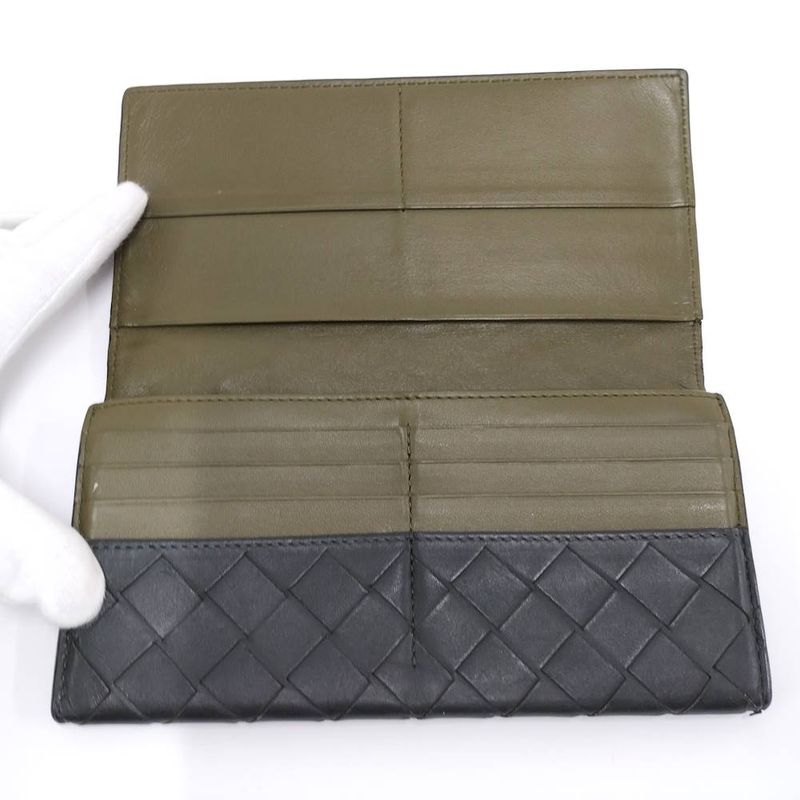 Bottega Veneta Bifold Wallet Intrecciato Leather Black Khaki