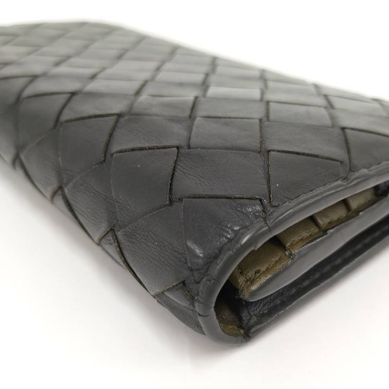 Bottega Veneta Bifold Wallet Intrecciato Leather Black Khaki