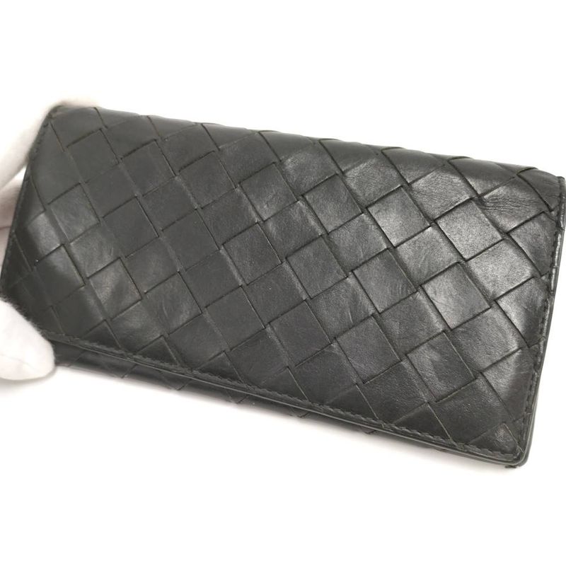 Bottega Veneta Bifold Wallet Intrecciato Leather Black Khaki