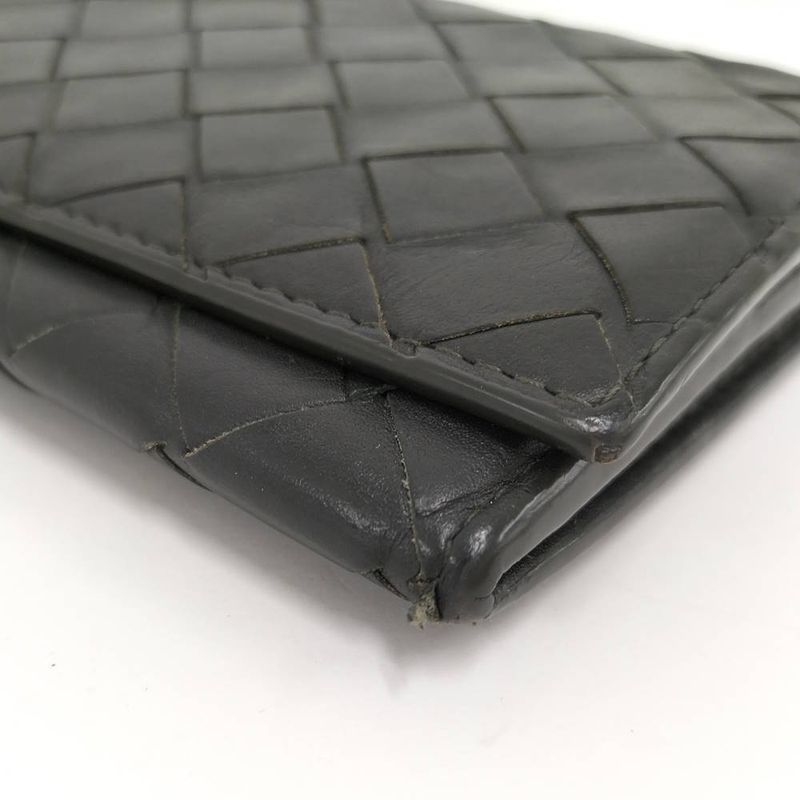 Bottega Veneta Bifold Wallet Intrecciato Leather Black Khaki