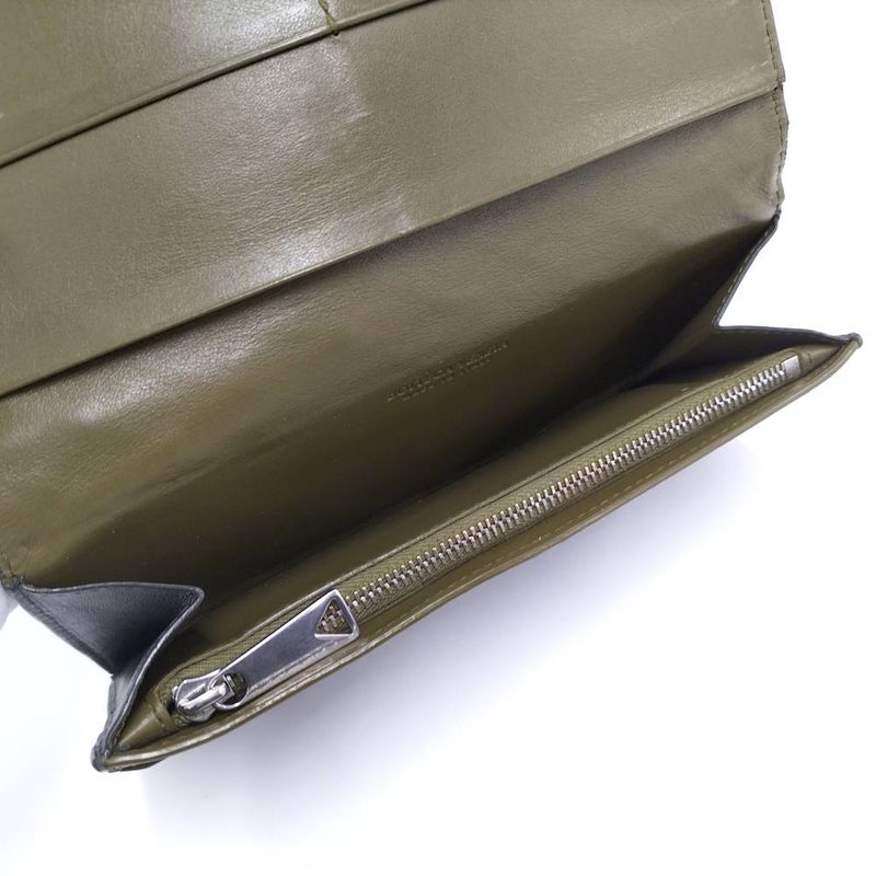 Bottega Veneta Bifold Wallet Intrecciato Leather Black Khaki