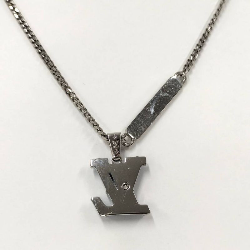 Louis Vuitton Pendant Monogram Chain Necklace LV Initial Plated Blue Silver