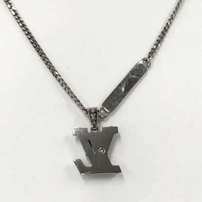 Louis Vuitton Pendant Monogram Chain Necklace LV Initial Plated Blue Silver