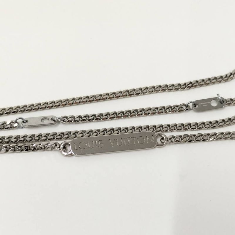 Louis Vuitton Pendant Monogram Chain Necklace LV Initial Plated Blue Silver