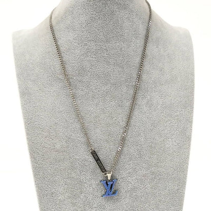 Louis Vuitton Pendant Monogram Chain Necklace LV Initial Plated Blue Silver