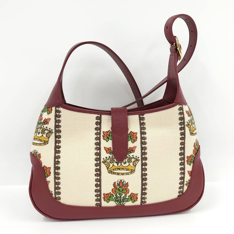 Gucci Jackie Small Shoulder Bag Music IS Mine Canvas Leather Red