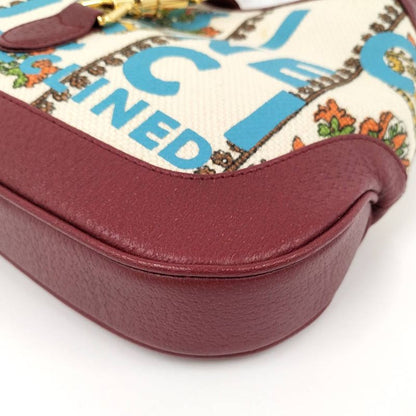 Gucci Jackie Small Shoulder Bag Music IS Mine Canvas Leather Red