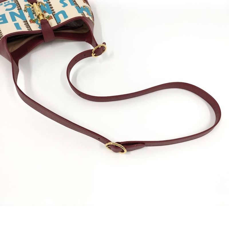 Gucci Jackie Small Shoulder Bag Music IS Mine Canvas Leather Red