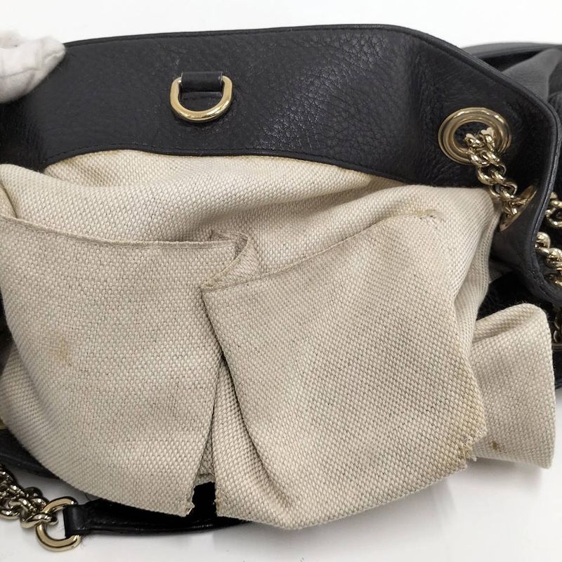Gucci Chain Shoulder Bag Interlocking Leather Black