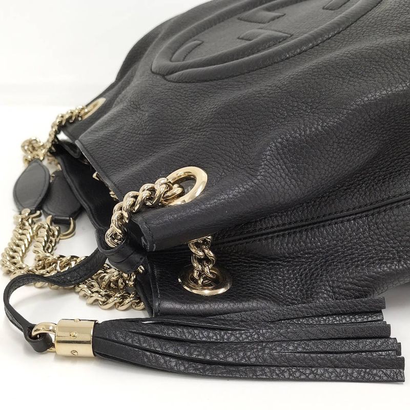 Gucci Chain Shoulder Bag Interlocking Leather Black