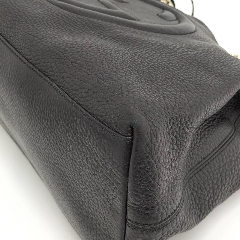 Gucci Chain Shoulder Bag Interlocking Leather Black