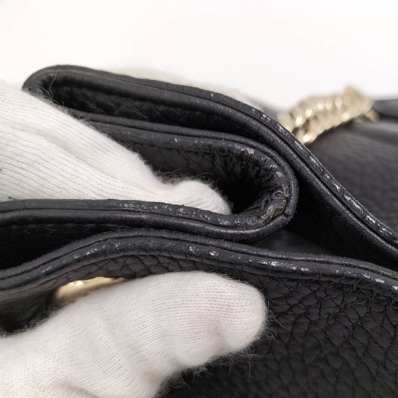 Gucci Chain Shoulder Bag Interlocking Leather Black