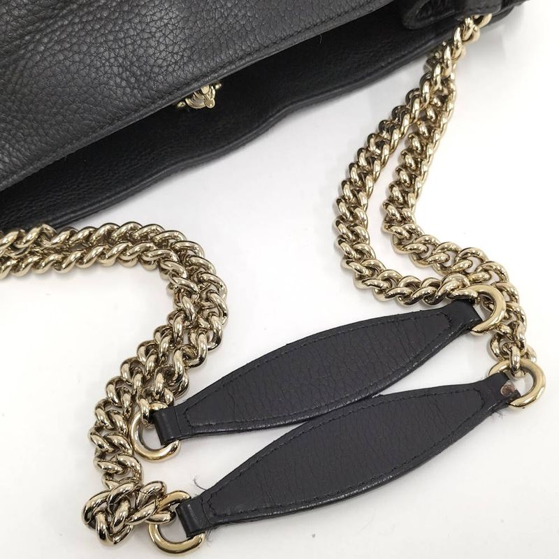 Gucci Chain Shoulder Bag Interlocking Leather Black
