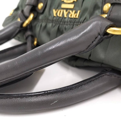 Prada Gathered Tote Nylon Khaki