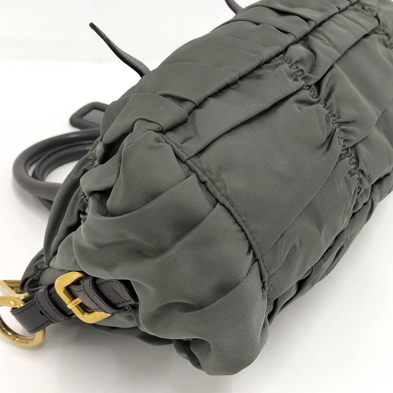Prada Gathered Tote Nylon Khaki
