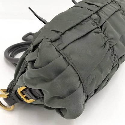 Prada Gathered Tote Nylon Khaki