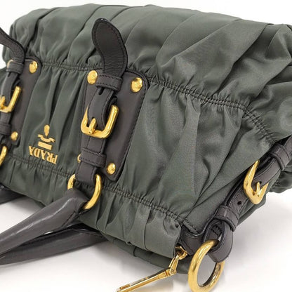 Prada Gathered Tote Nylon Khaki