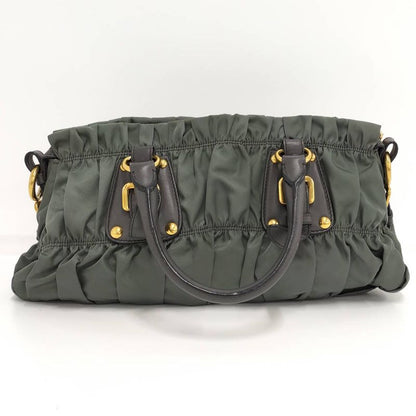 Prada Gathered Tote Nylon Khaki