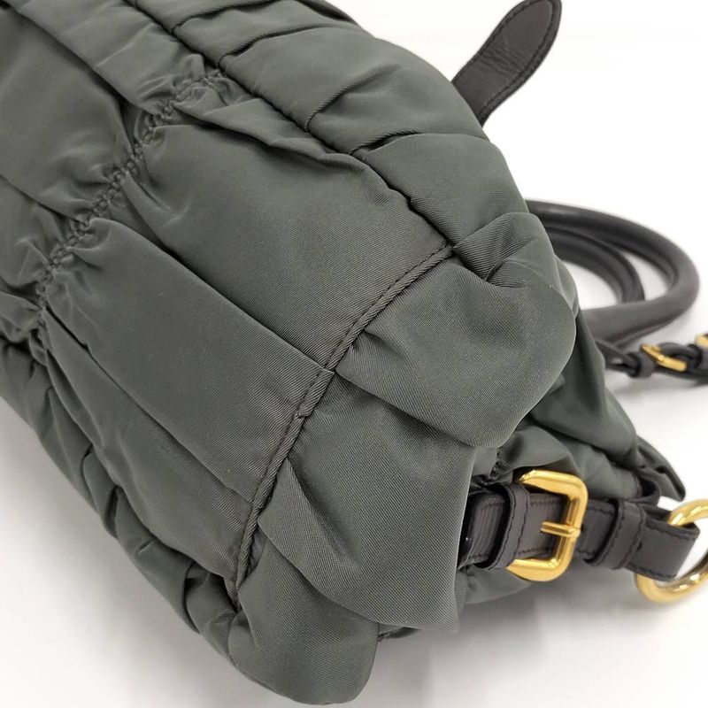 Prada Gathered Tote Nylon Khaki